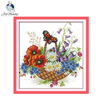 

Joy Sunday Flower Basket and Butterfly Pattern Handcrafts Cross Stitch Embroidery Needlework Kits Cross Stitching Home Ornament