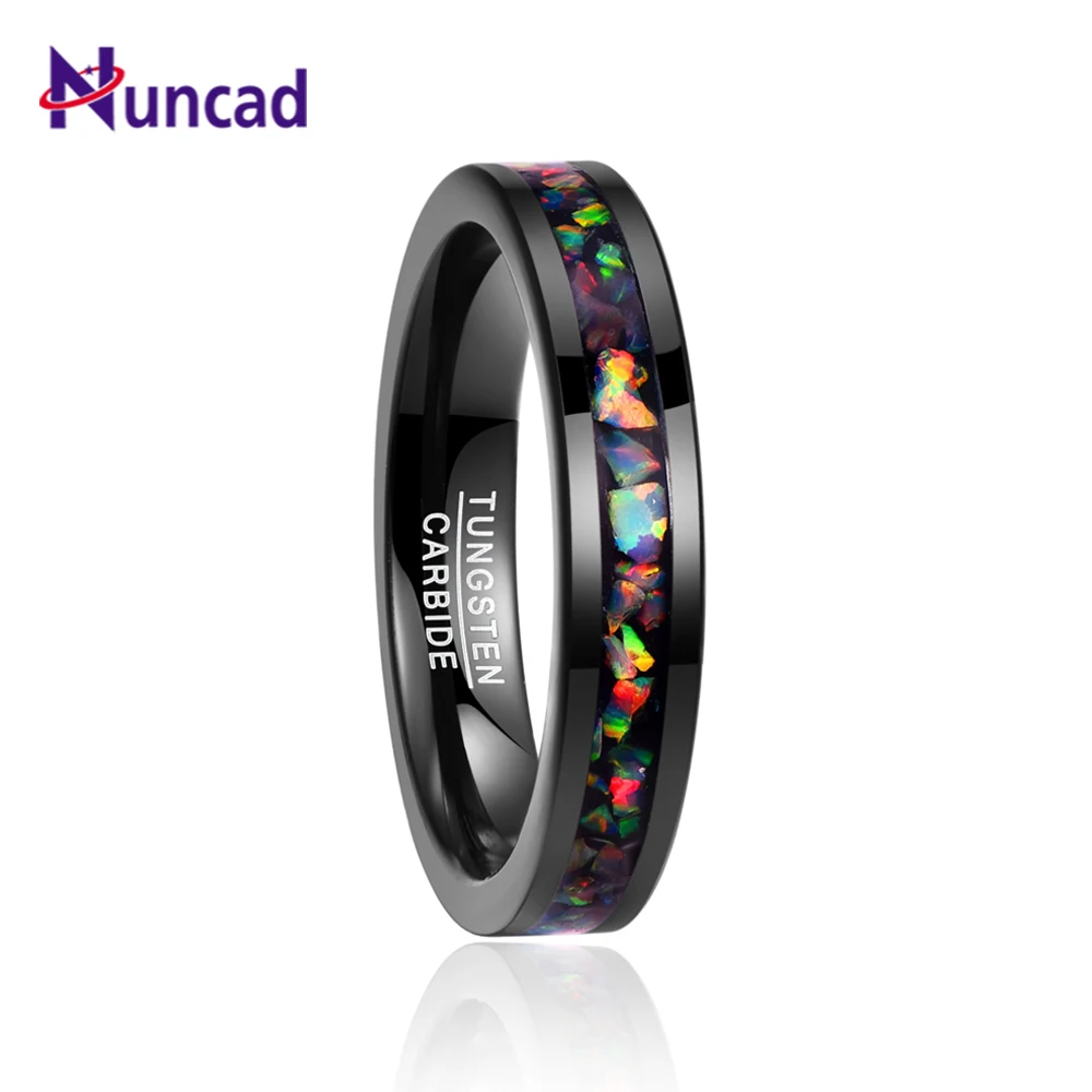 Buy Nuncad 2018 new 4MM wide inlaid opal black wedding