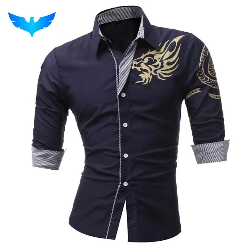 

QINGYU 2018 New Men'S Long-Sleeved Dress Shirt Dragons Men'S Casual Slim Lapel Male Quality Large Size 4XL