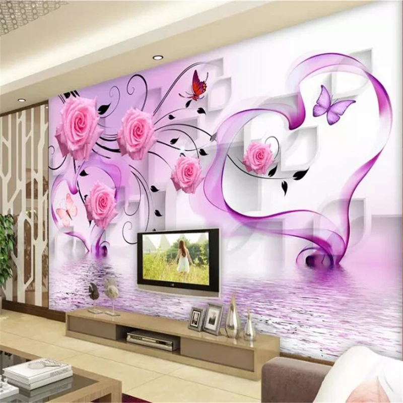 

beibehang Custom Large Wallpaper Mural papel de parede 3D Photo Wallpaper Stereo Diamond Dream Rose Heart Background Wall paper