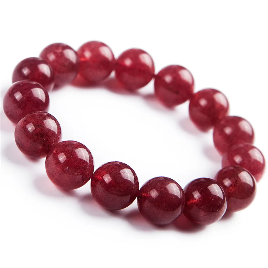 Genuine Red Natural Strawberry Quartz Gemstone Crystal Round Bead Stretch Bracelet 13mm | Украшения и аксессуары