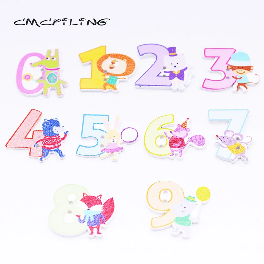 

CMCYILING 0-9 Cartoon Animal Numbers Wooden Buttons 2 Holes For Children Handmade Scrapbooking Sewing Craft Buttons 10 Pcs
