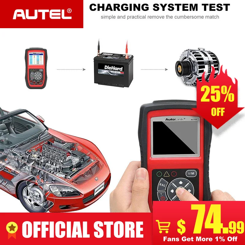 

Autel AL539 OBDII Code Reader OBD Car Scanner Electrical Tester AL 539 12V Autel AL539B AVO Meter Battery Tester Diagnostic Tool