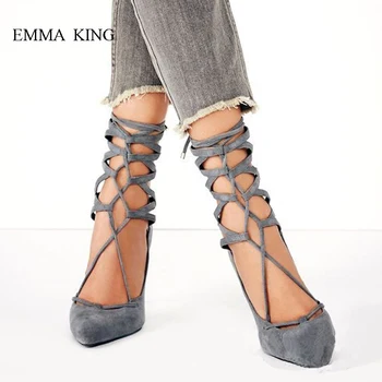 

EMMA KING Sandalias Mujer Cross-tied Pointy Toe Pumps Thin High Heels Ankle Strap Gladiator Sandals Woman Shoes Party Stilettos