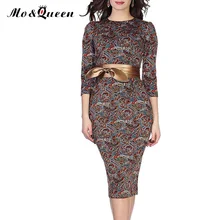 Floral Vintage Autumn Dress Women 2016 New Fashion Elegant Bow Belt Bodycon Sheath Dresses Women European Women Vestido Clothing