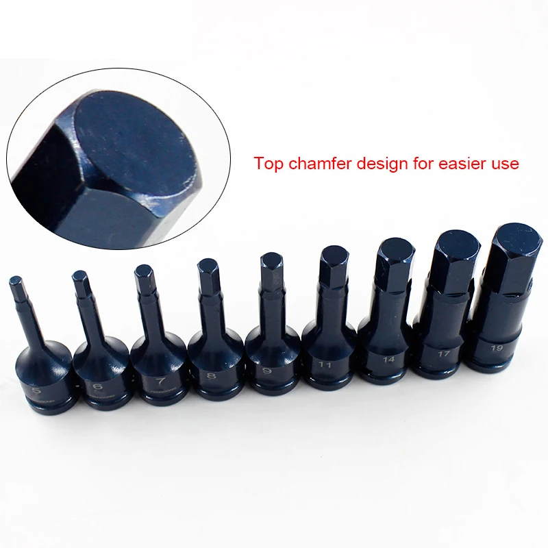 

9 Pcs Inner Hex Key Set 1/2 Inch Drive Impact H5/6/7/8/9/11/14/17/19 Socket Bits DTT88