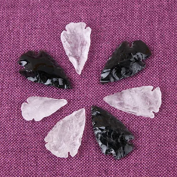 

6pcs Raw Druzy Clear Quartz Gems Black Obsidian Charms Bead for DIY Pendant Arrowhead Rough Healing Point Natural Stone No Holes