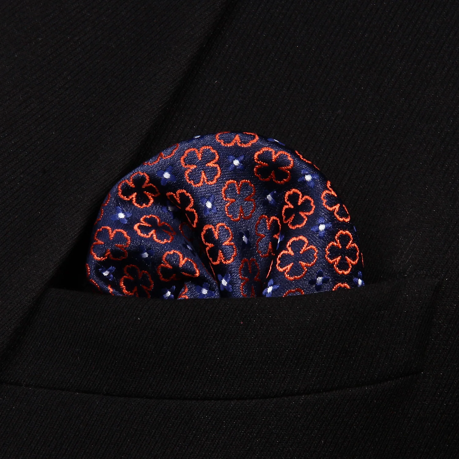  Classic BF606VS Navy Blue Orange Floral Bowtie Men Silk Self Bow Tie handkerchief set Pocket Square