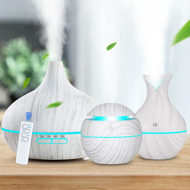 3pcs Wood grain Air Humidifier set Aroma Essential Oil Diffuser Ultrasonic Cool Mist Purifier 7 Color Change LED Night light
