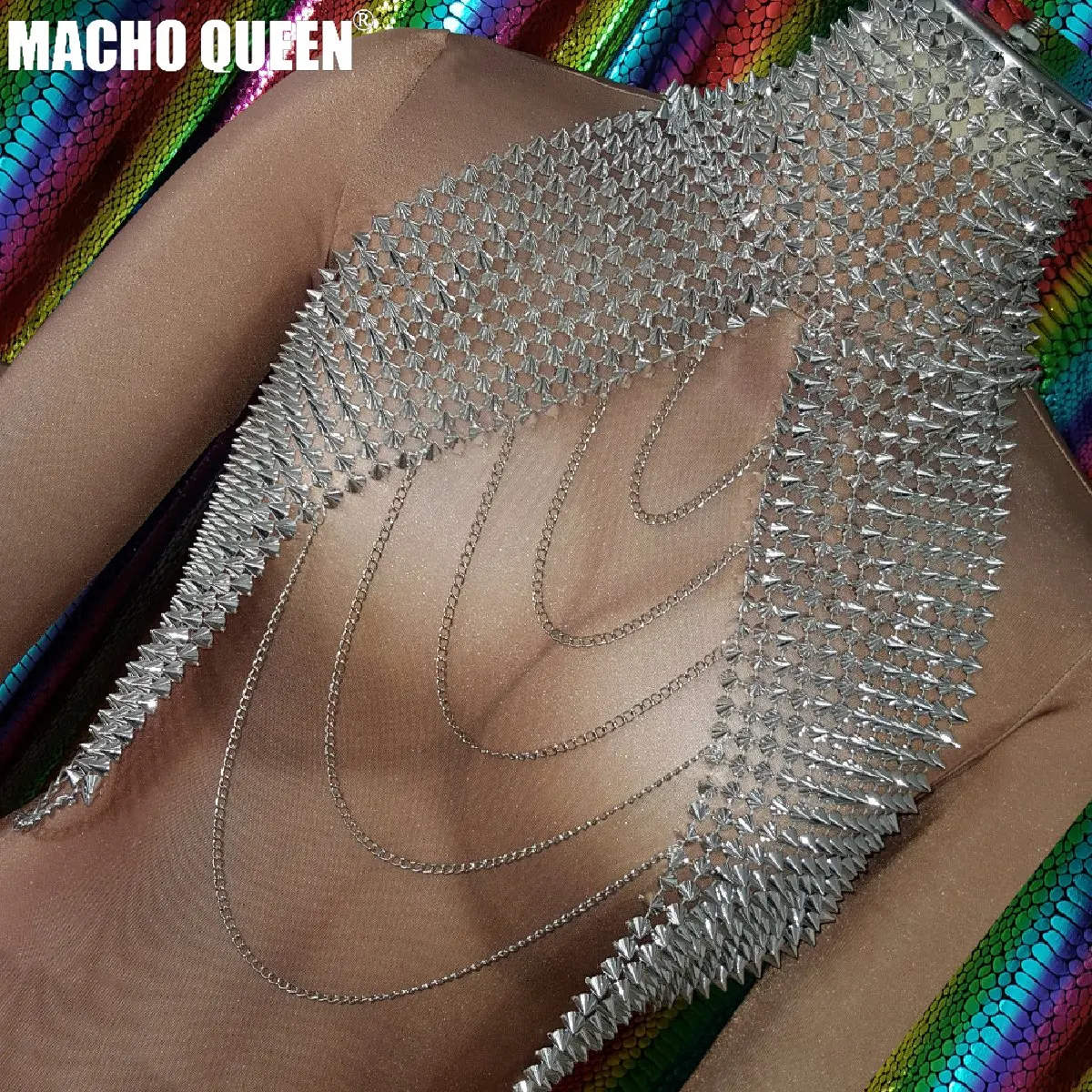 

Holographic Summer Musical Festival Rave Spike Crop Top Outtfits Gear Clothes Sexy Stage Dance Drag Queen Costumes Singer
