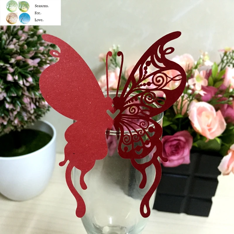 

50pcs laser cutting Paper Place Card Escort Cup Card Wine Glass Card butterfly wedding decoration event party supplies souvenirs