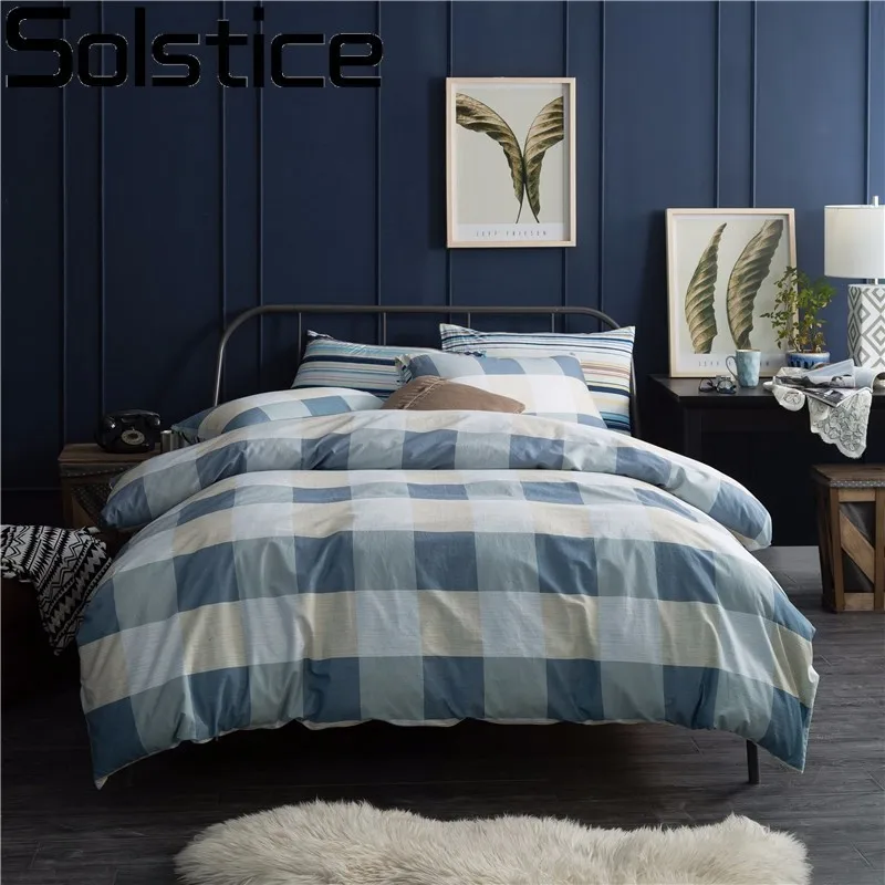

Solstice Simple Japanese Stripe Lattice Style Nordic Style 4pcs Bedding Set Bed Linen Bed Sheet Duvet Cover King Size Bedclothes