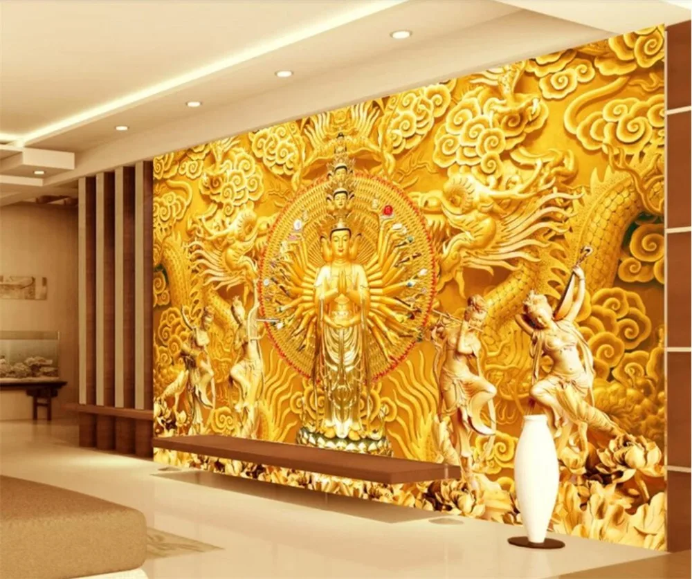 Beibehang пользовательские обои 3d фрески Золотой инвалидов Guanyin рельефные для