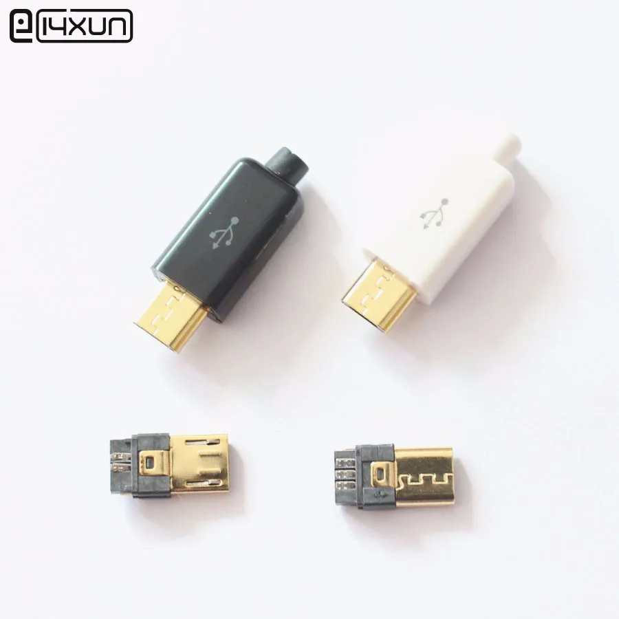 5 комплектов 4 в 1 5 pin DIY Micro usb type B Мужской 5pin четыре части Jack разъем хвост порт зарядки цвет белый и черный