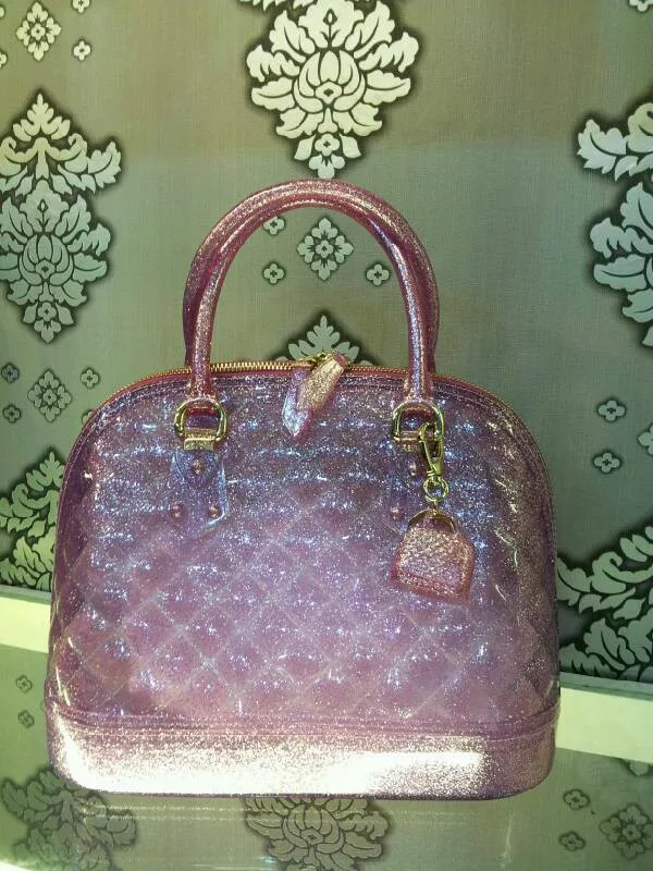 2013 fashion Famous designer brand Jelly candy bag with chain straps transparent purple color