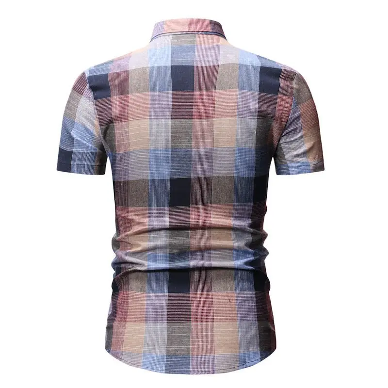 Chemise Homme Plaid Dress Shirts Mens Short Sleeve Button-Down Checkered Shirts 2019 Summer Fashions Men Blouse YS52 (3)