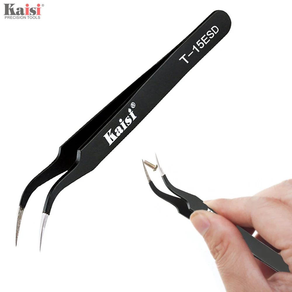 

Black Elbow Anti-static High Precision Tweezers Hand Tool with Bend-head for Medical Electronics Factory Chemical Industry
