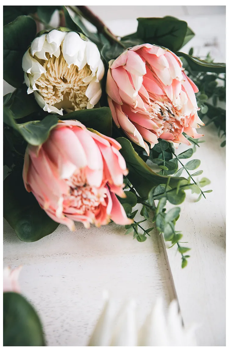 Миз розовый и белый королевский протеа бутон цветок вечерние бутон цветок для домашнего декора современный искусственный цветок Шелковый цветок без вазы