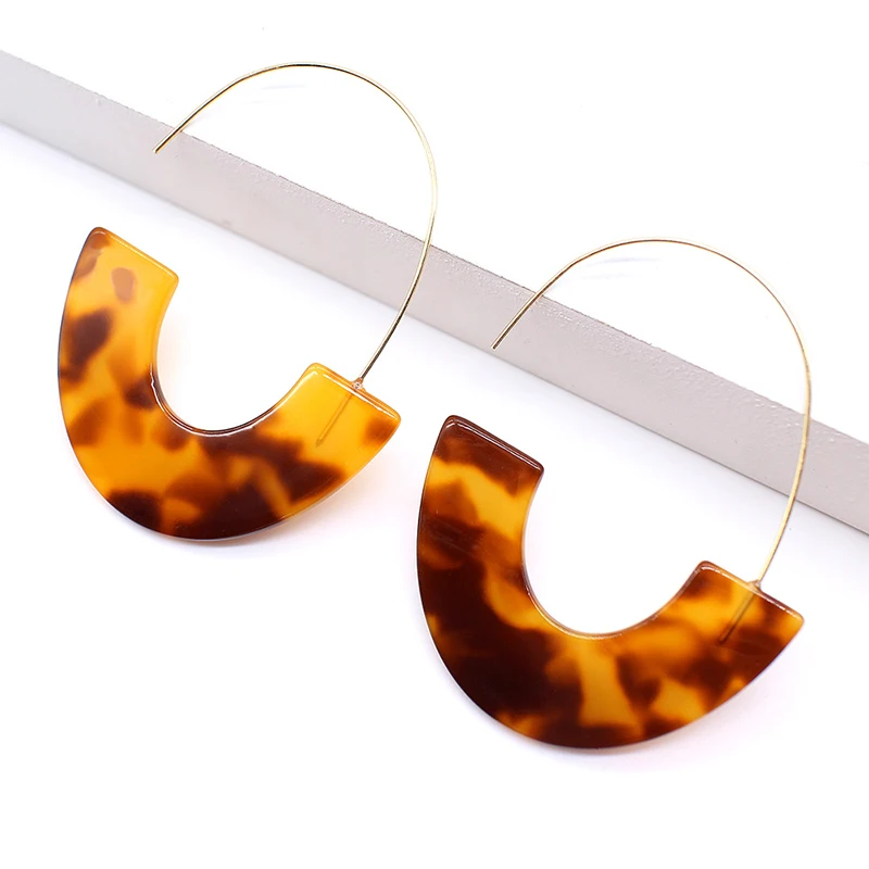 Simple Leopard Grain Multi-Color Big Hook Acrylic Earrings Special Design Semicircle Resin Drop Earring ZA Brincos Hot