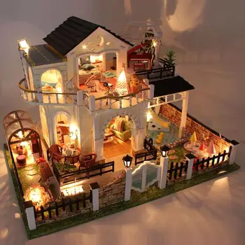 

D030 DIY big villa model large wooden doll house miniature Containing dust cover, music movement,Furniture