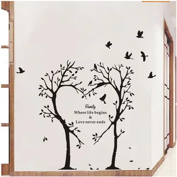 

Creative Love tree Wall Sticker Home living room wall warm decoration Mural Flying bird Art Decals background stickers
