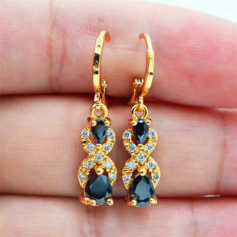 

Fashion Female Crystal Infinity Drop Earrings Gold Color Olive Green Purple Black Zircon Earrings Boho Long Dangle Earrings