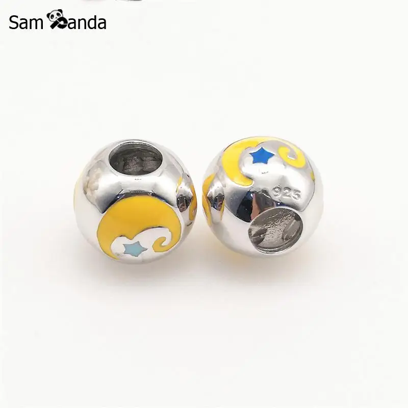 

Authentic 100% 925 Sterling Silver Beads Charm Round Moon Star Pendant Dangle Charms Fit Pandora Bracelets DIY Women Jewelry
