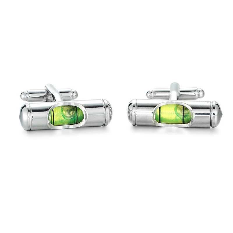 

Hot Selling Business Green spirit level Cufflinks For Mens Brand Jewelry High Quality Classic Engineer Cuff links Wedding cuffs