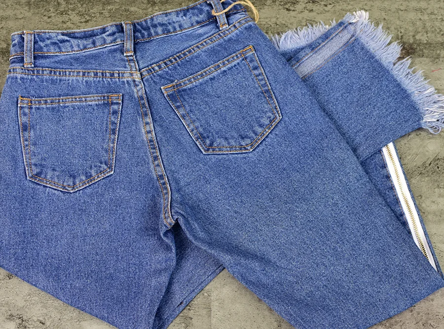 Europe and the United States women's high waist loose straight jeans nine pants bilateral zipper adjustment tassel tassels up to people section (21)