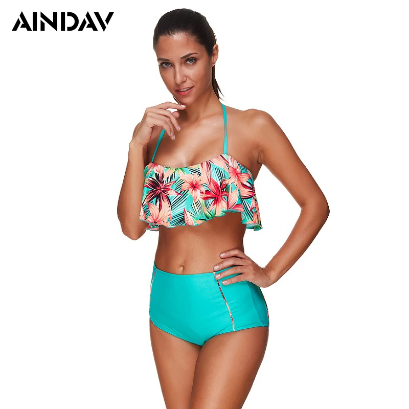 

AINDAV Bandeau Biquini High Waist Bikini Women 2019 Brazilian Bikini Set Ruffle Swimsuit Plus Size Bathing Suit Halter Swimwear