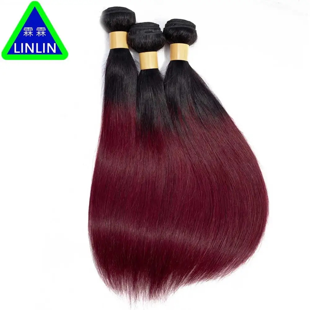 

LINLIN Pre-colored 1B 99J Bundles Burmese Straight Hair Ombre Human Hair Bundles 1b 99j Burgundy black Red Hair Rollers