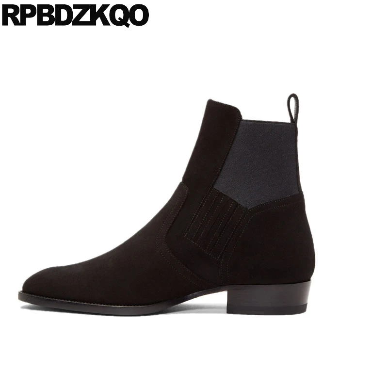

Black Chunky Fall Designer Shoes Men High Quality Plus Size Suede Ankle Autumn Booties Boots Chelsea Slip On Genuine Leather