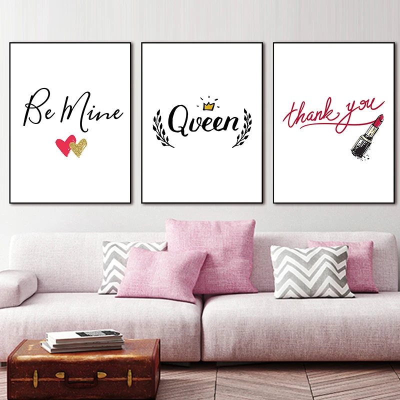 Modern Queen Lipstick Thanks Inspirational Digital Painting Girl Bedroom Poster Wall Art Canvas Painting Home Picture Wall Decor