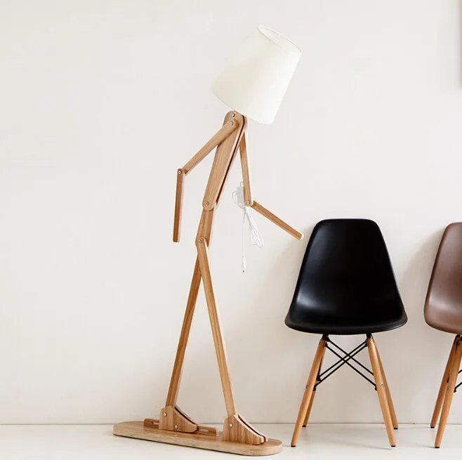 

Creative DIY Wooden Floor Lamps Nordic Wood Fabric Stand Light For Living Room Bedroom Study Art Deco Lighting