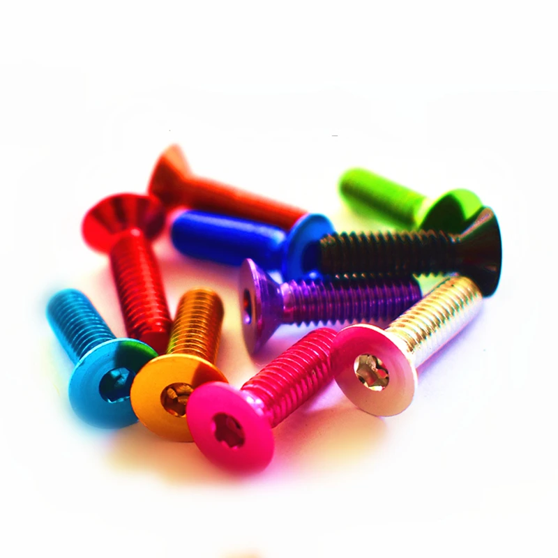 

10pcs DIN7991 M3.5*6/8/10/12/14/16/20 Colorful Aluminum Flat Screws Flat Hex Socket Countersunk head Screws Bolts Anodized Color