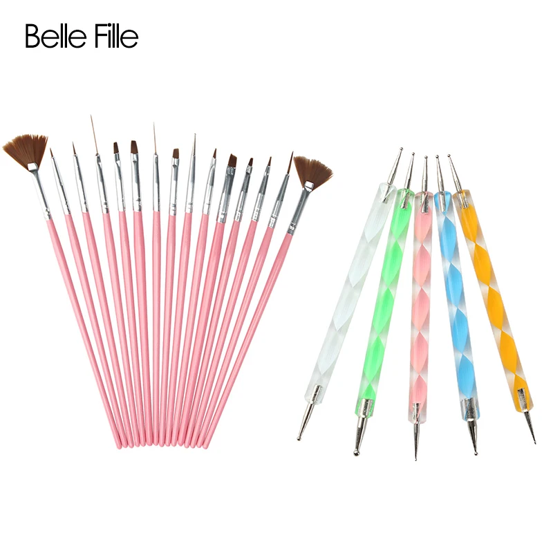 20pcs Nail Brushes Painting Pen Dotting Pen Pink Nail Brushes