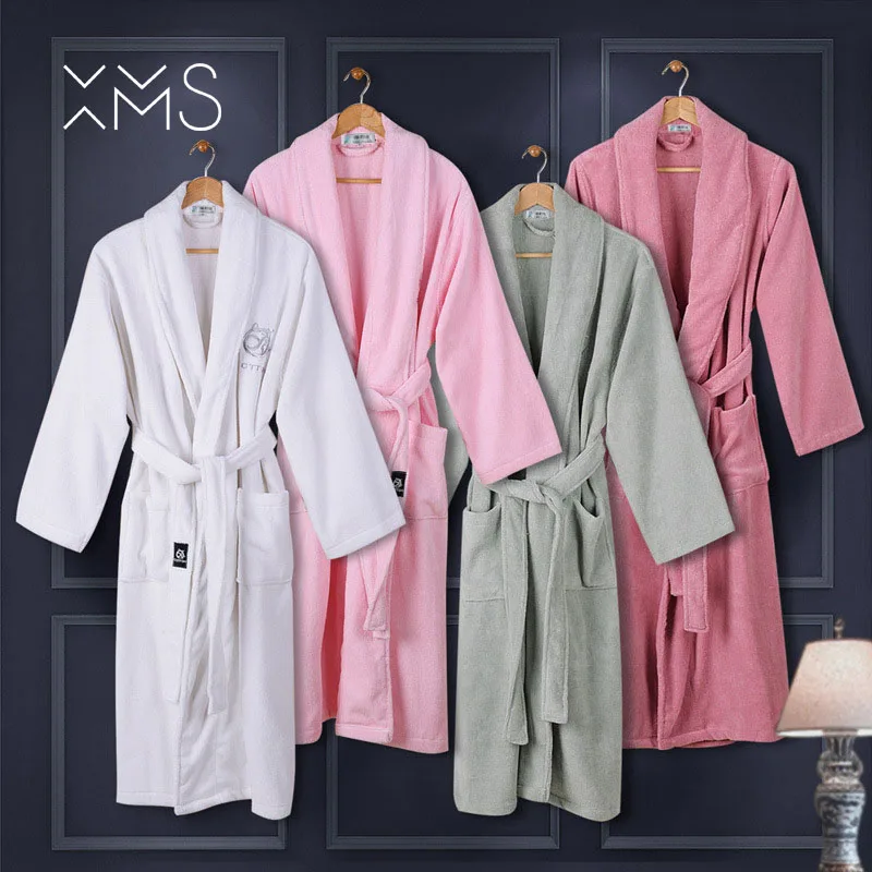 XMS Brand New Lovers Bathrobes with Embroidery Warm Couple Sleepwear