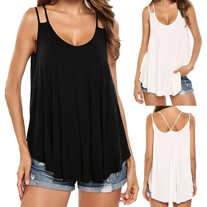 

Women t shirt 2019 Summer Casual Sexy tshirt strap Cotton Shirt Sleeveless Backless Lace up Solid O-neck Loose Tops XXL
