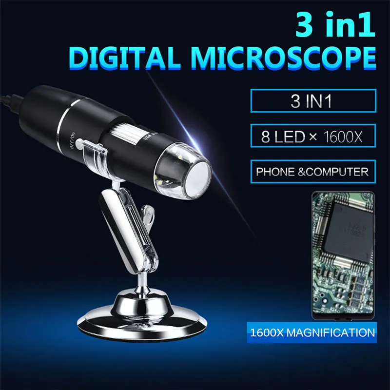 1600X цифровой микроскоп Инспекционная камера компьютеры мобильные телефоны практичный в реальном времени видео фото мониторинг эндоскоп