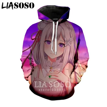

LIASOSO 2019 Winter New Men Women Sweatshirt 3D Print Anime Re Zero Hoodie Long Sleeve Casual Harajuku Hip Hop Pullover B010-27