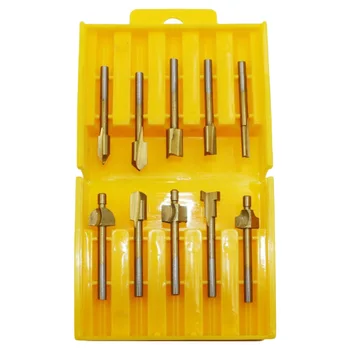 

10pcs Set Box 3mm HSS Titanium Router Bits Wood Cutter Milling Fits Dremel Rotary Tool Engraving Machine Knife Sharpening Slot