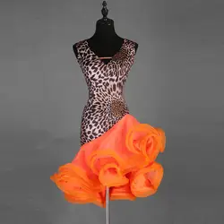 Латинское танцевальное платье профессиональный костюм для женщин бахрома Самба костюм для ча-ча леопард девушки танцевальный зал