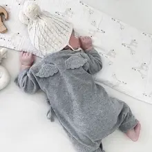 Cute Back Wings Baby Rompers Long Sleeve Gray White Cotton Kids Boy Girls Romper Jumpsuit Infant Baby Autumn Clothes Outfits