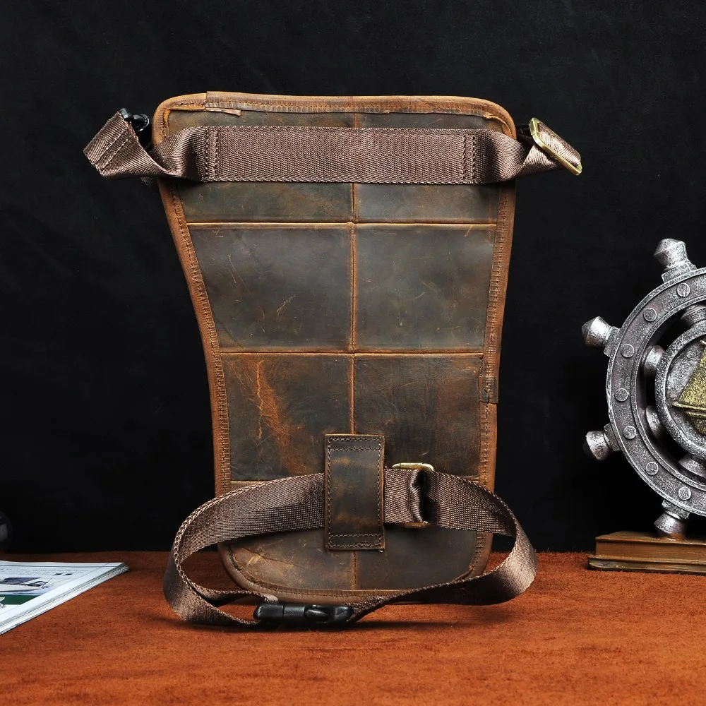 Quality Leather Men Design Casual Messenger Tablets Sling Bag Multifunction Fashion Travel Waist Belt Pack Leg Bag Male 3112