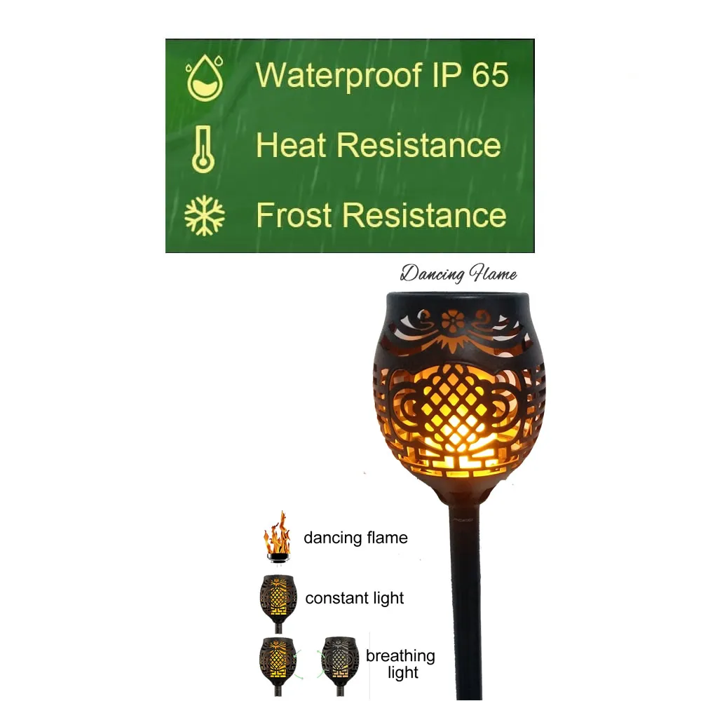 

4pcs/lot Solar 96 LED Lawn flame Torch Lights 3 working mode wireless easy install breathing flash for street home decor lan