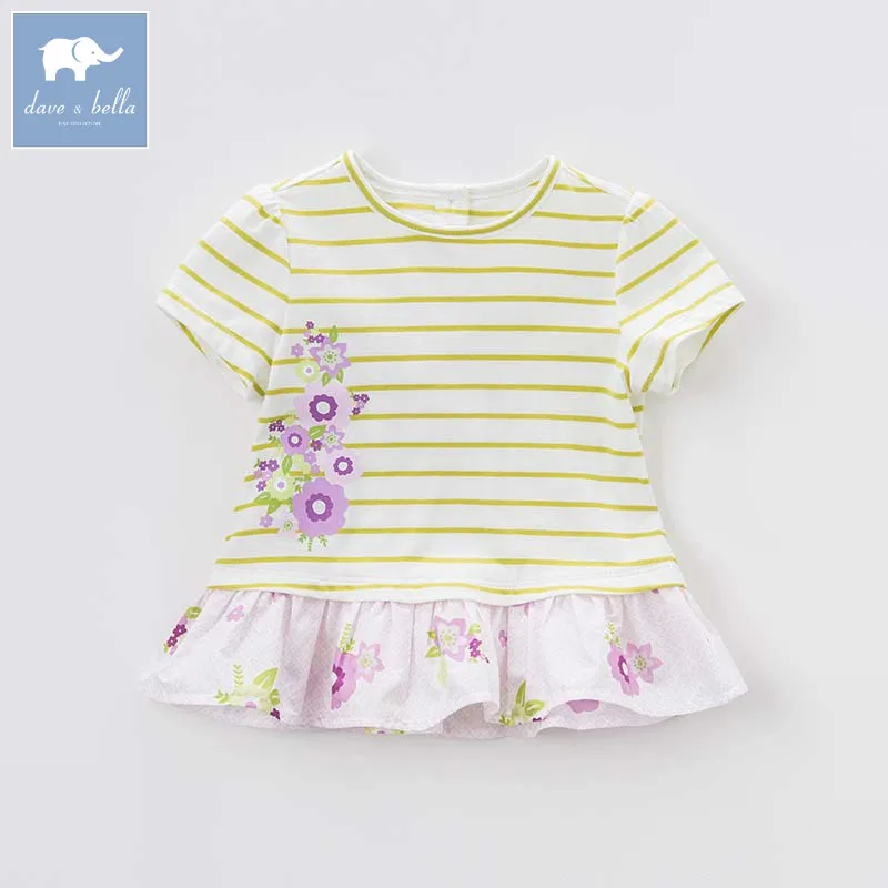 

DBA6648 dave bella summer lolita floral striped baby 100% cotton t-shirt children with ruffles tops baby girls boutique tees