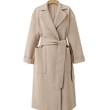 Новое Элегантное длинное шерстяное пальто с широкой талией, Однотонное шерстяное пальто и куртка на одной пуговице, женские пальто осень-зима