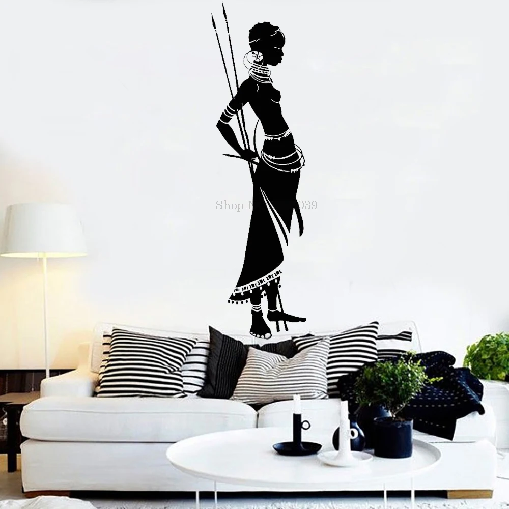

Африканский стиль, красивая женская Наклейка на стену племя, виниловая Женская африканская Наклейка на стену для гостиной, домашний декор, роспись LC961