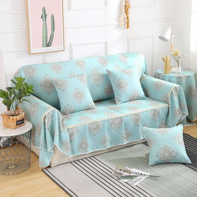 

Flower Sofa Cover Flexible Stretch Big Couch Cover Sofa Funiture Cover Single Two Three Four Seats pastoral blue Soft Slipcover