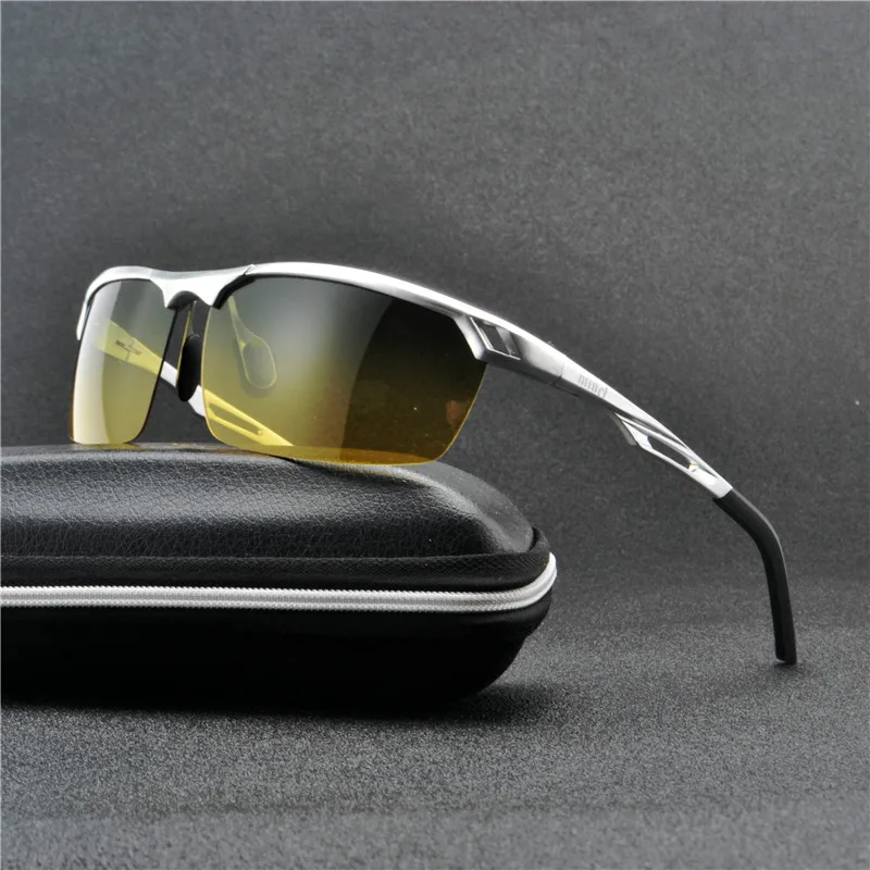 Солнцезащитные очки дневного и ночного видения, мужские очки с имитацией алюминиево-магниевой оправы, поляризованные линзы, безопасные очки для вождения, FML